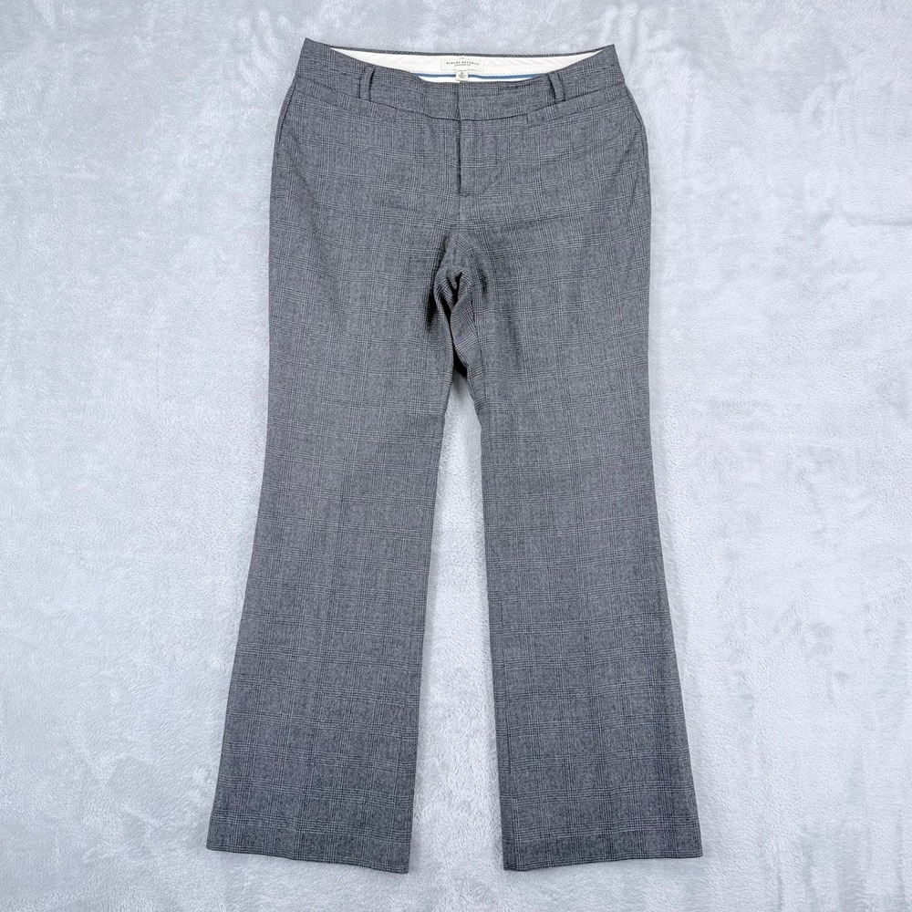Banana Republic Jackson Wool Flannel Dress Pants Women 10 Grey Plaid Bootcut Y2K